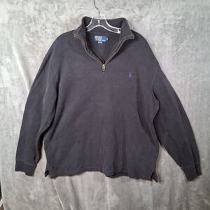 Y2K Polo Ralph Lauren Quarter Zip Pullover Sweater Mens XL Black Stretchable